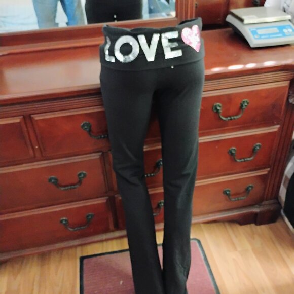 Black with Sequins on Waistband, Cotton Spandex Leggings - Picture 4 of 5